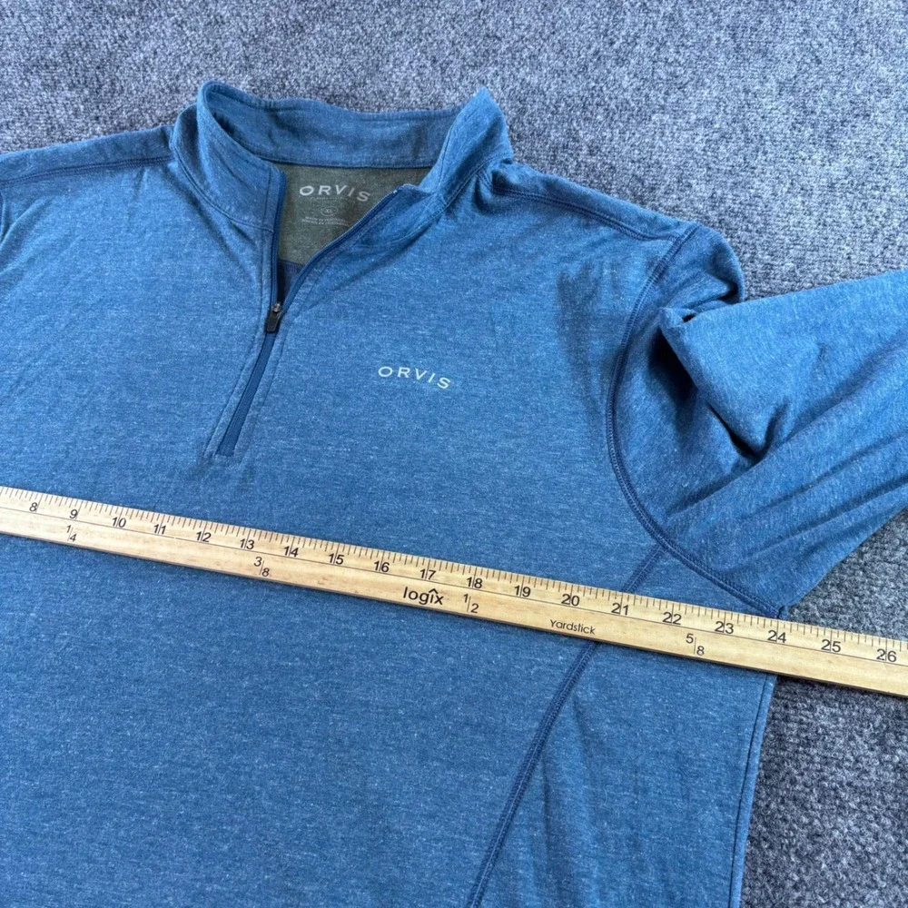 Orvis Quarter Zip Pullover Mens XL Blue Heathered Lightweight Outdoor Activewear